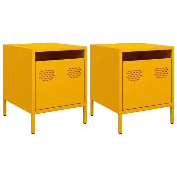 vidaXL Sängbord 2 st senapsgul 35x39x43,5 cm stål Outlet