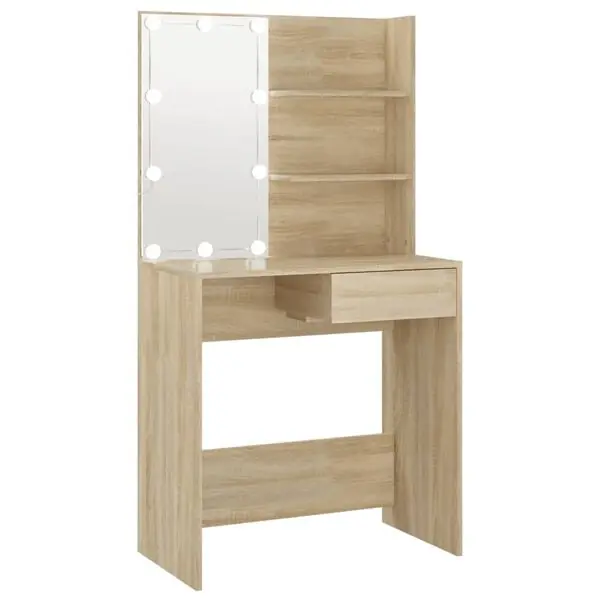 vidaXL Sminkbord med LED sonoma-ek 74,5x40x141 cm konstruerat trä Fynd