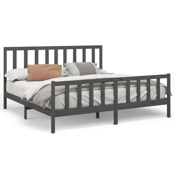 vidaXL Sängram grå massiv furu 200x200 cm Snabb leverans
