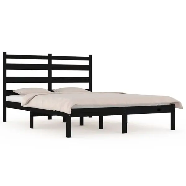 vidaXL Sängram svart massiv furu 140x190 cm Rabatter