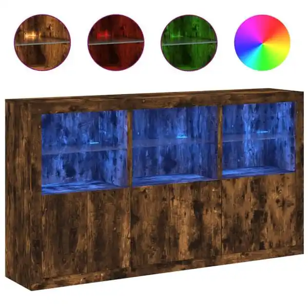 vidaXL Skänk med LED-belysning rökfärgad ek 181,5x37x100 cm Expressleverans