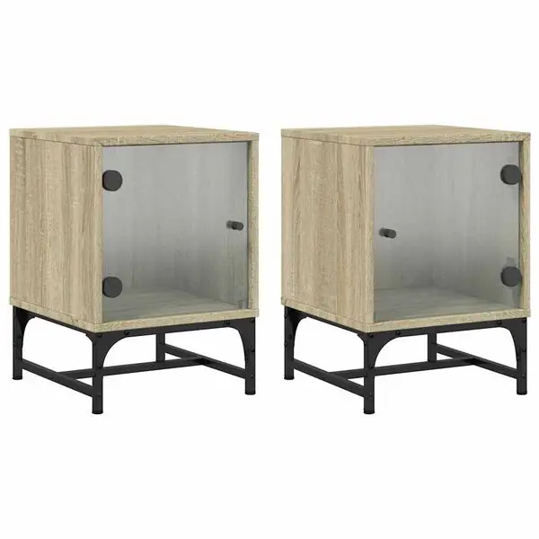 Trygg betalning vidaXL Sängskåp med glasdörrar 2 st sonoma-ek 35x37x50 cm