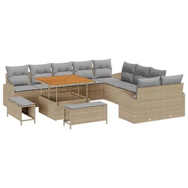 vidaXL Trädgårdsoffset med kudde med lagring 13 pcs Beige och Ljusgrå Rabatter