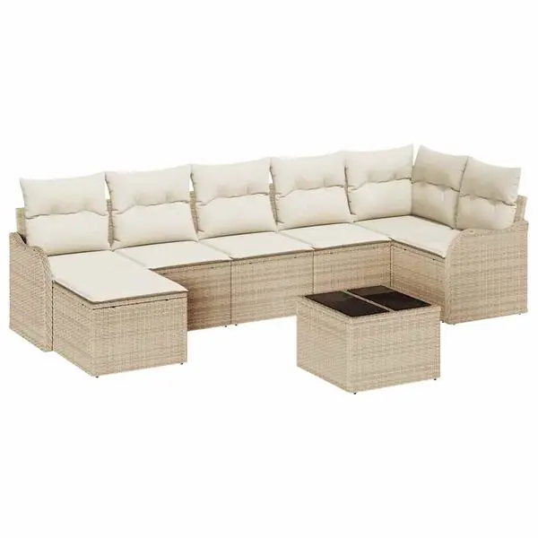 vidaXL Trädgårdsoffset med kudde 8 pcs Beige och vit Poly rattan Beställ nu