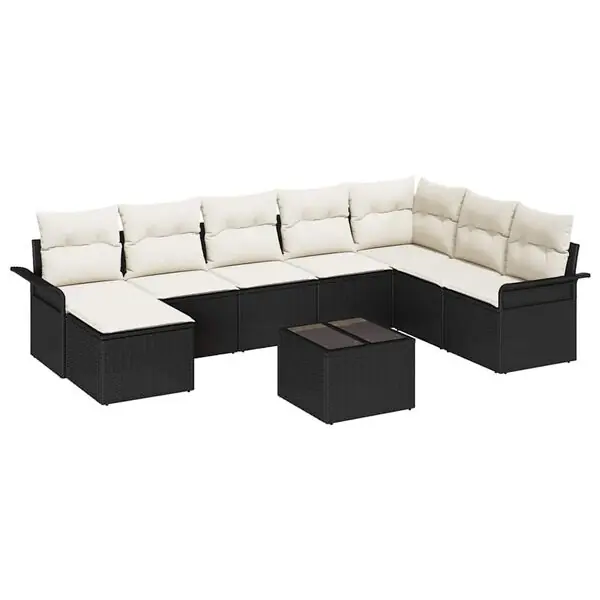Populär vidaXL Trädgårdsoffset med kudde med lagring 9 pcs Brun Poly rattan