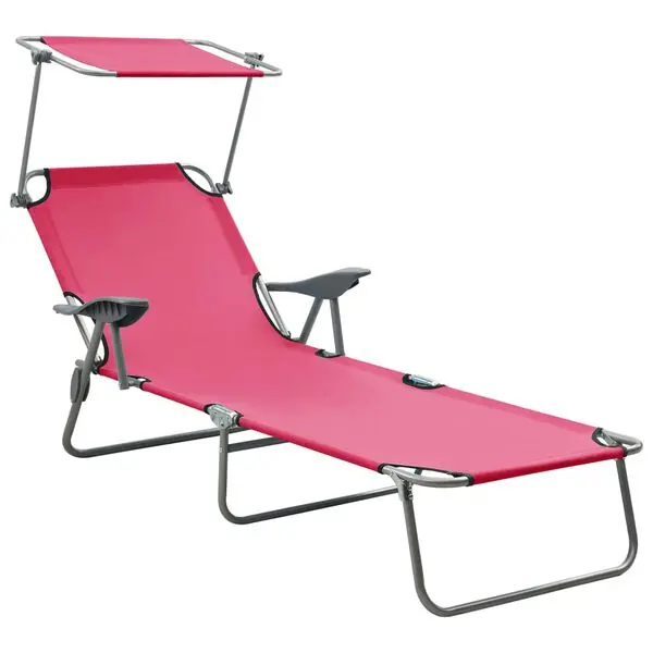 vidaXL Solsäng med tak stål rosa Handla nu