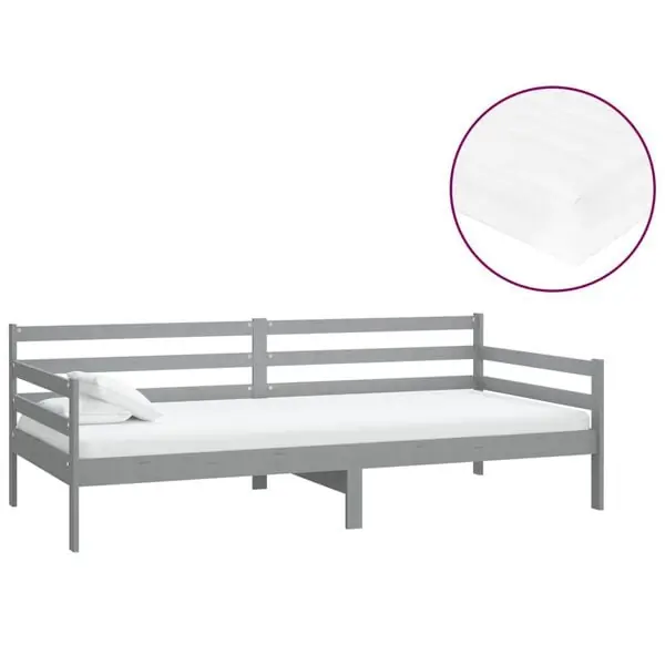 vidaXL Dagbädd med madrass 90x200 cm grå massiv furu Endast idag