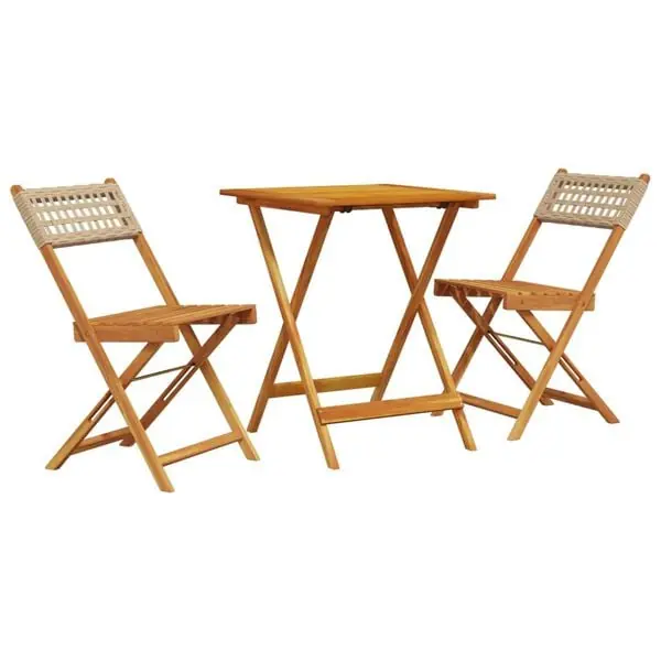 Erbjudandepris vidaXL Caféset 3 delar beige konstrotting och massivt trä