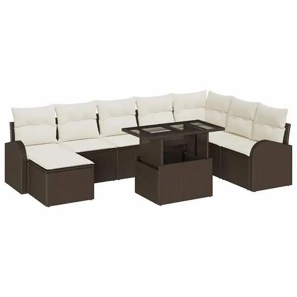 I lager vidaXL Trädgårdsoffset med lagring 9 pcs Brun Poly rattan