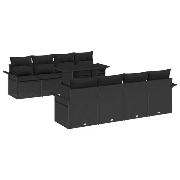 vidaXL Trädgårdsoffset med kudde med lagring 9 pcs Svart Poly Rattan Reapris