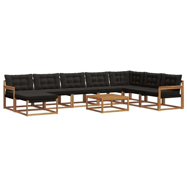vidaXL Utomhussoffset 9 pcs Naturlig och svart Massivt Akaciaträ Snabb leverans