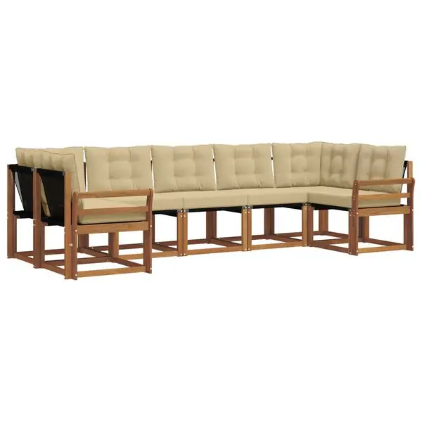 vidaXL Utomhussoffset med kudde 7 pcs Naturlig och Beige Rabatt