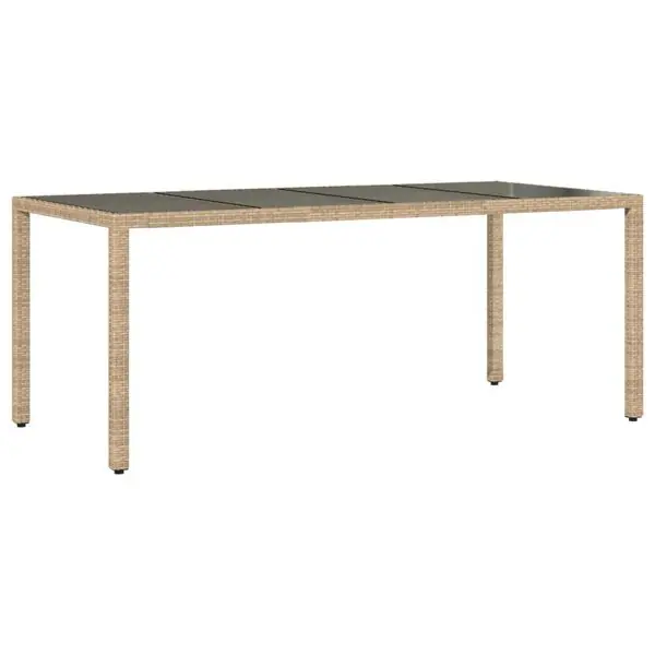 Lägg i varukorgen vidaXL Trädgårdsbord med glasskiva beige 190x90x75 cm konstrotting