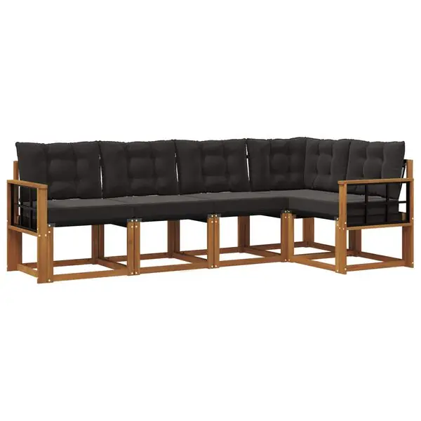 vidaXL Utomhussoffset med kudde 5 pcs Naturlig och svart Nedsatt pris