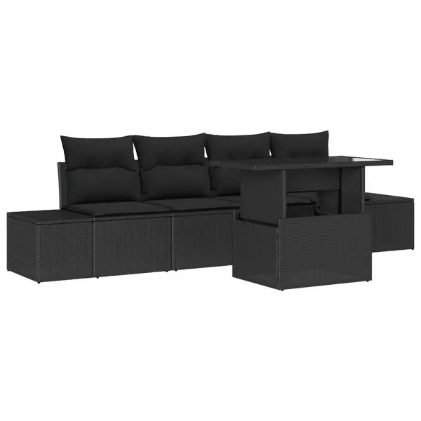 vidaXL Trädgårdsoffset 5 pcs Svart konstrotting & Pulverlackerat stål Rabatter