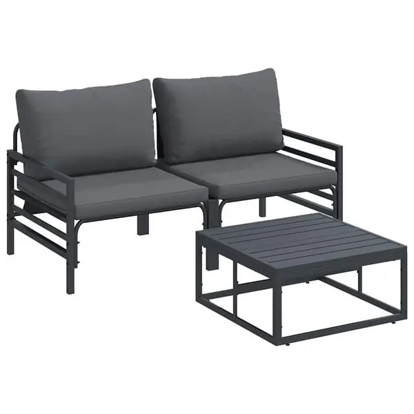 vidaXL Trädgårdsoffset med kudde 3 pcs Svart Stål Begränsad tid