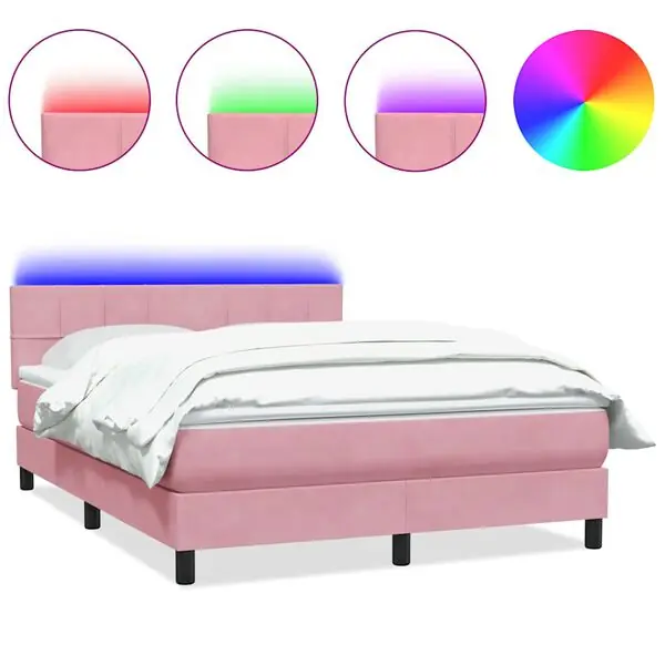 vidaXL Resårsäng med madrass och LED rosa 140x210 cm sammet Kampanjpris