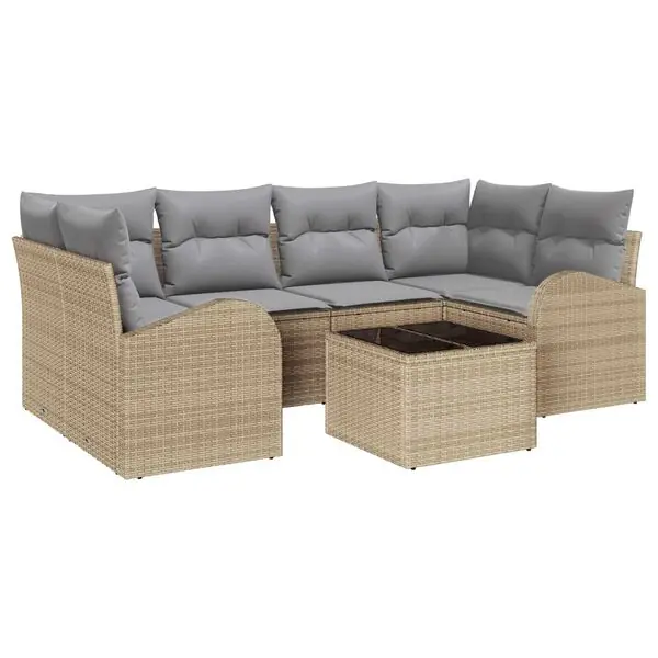 vidaXL Trädgårdsoffset med lagring 7 pcs Beige och Grå konstrotting Nyhet