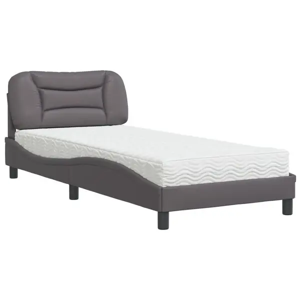 vidaXL Bed with Mattress "Hvar" Grey 80x200 cm Faux Leather Begränsad tid