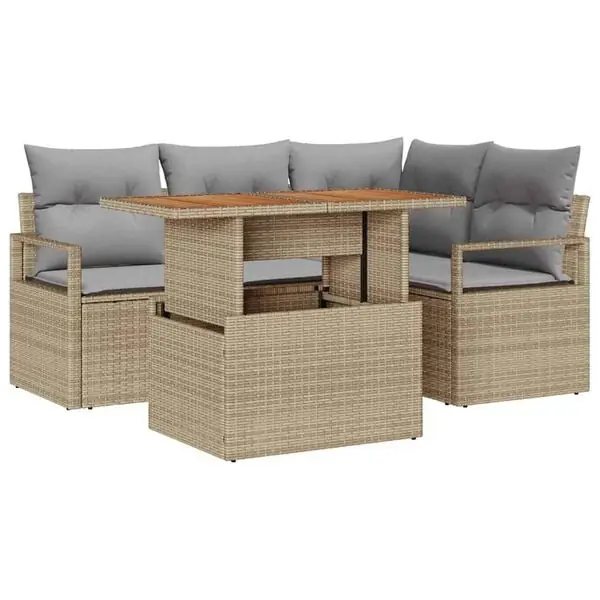 Endast denna vecka vidaXL Trädgårdsmöbelset med kudde 5 pcs Beige och Grå