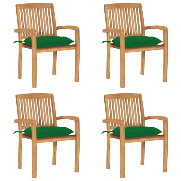 risnedsättning vidaXL Stapelbara trädgårdsstolar med dynor 4 st massiv teak