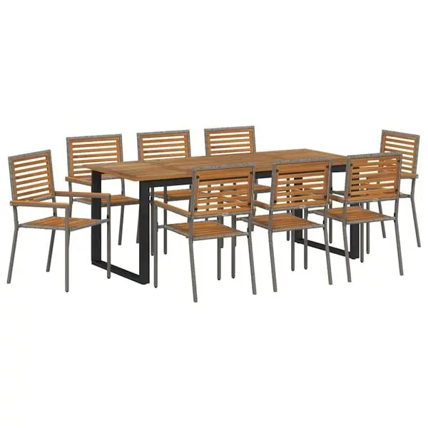 vidaXL Trädgårdsmöbelset 9 pcs Grå Massivt Akaciaträ Trygg betalning