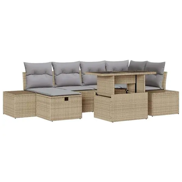 Köp nu vidaXL Trädgårdsoffset 7 pcs Beige konstrotting