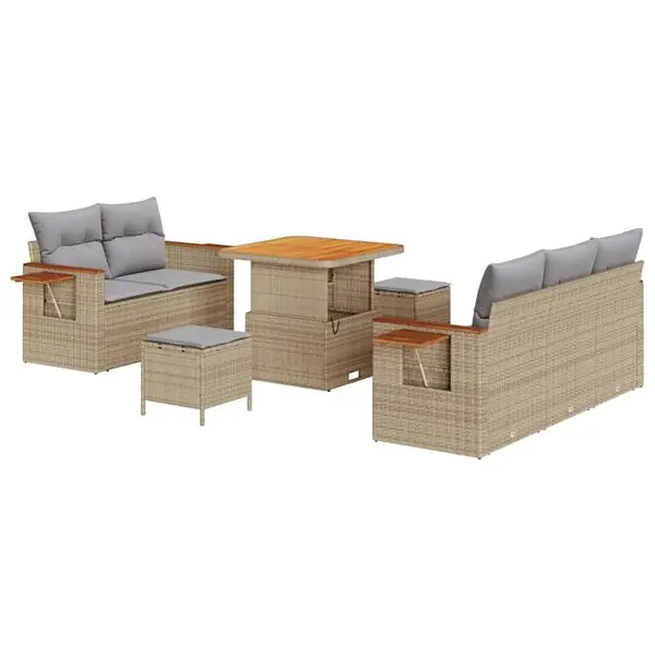 vidaXL Trädgårdsoffset med kudde 10 pcs Beige och Ljusgrå konstrotting Premium