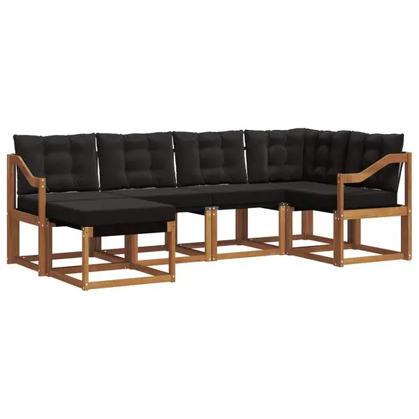 vidaXL Utomhussoffset med kudde 6 pcs Naturlig och svart Kampanj