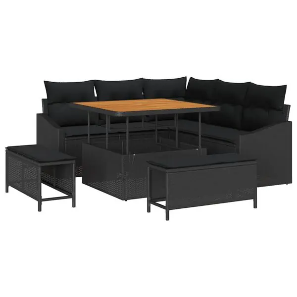 Kundfavorit vidaXL Trädgårdsoffset med kudde med lagring 8 pcs Svart Poly rattan