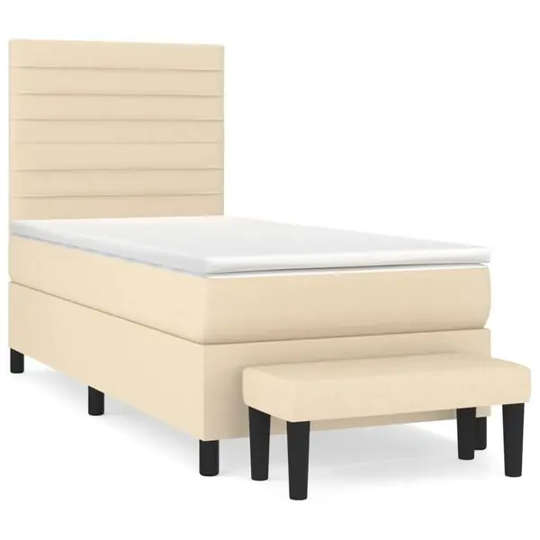 vidaXL Ramsäng med madrass gräddvit 90x190 cm tyg Extra rabatt