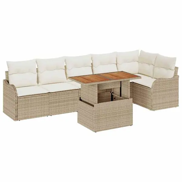 vidaXL Trädgårdsoffset med kudde 7 pcs beige och gräddvit Rea