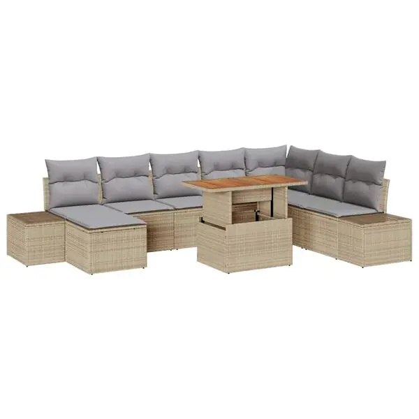 Nedsatt pris vidaXL Trädgårdsmöbelset med kudde 9 pcs Beige och Grå