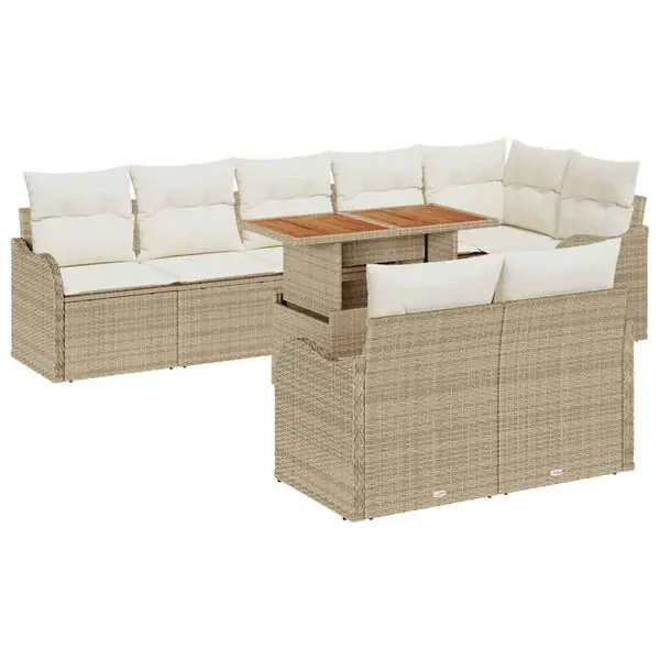 Snabb frakt vidaXL Trädgårdsoffset med kudde 9 pcs beige och gräddvit