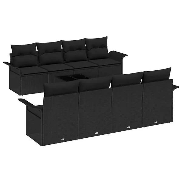 vidaXL Trädgårdsoffset med kudde med lagring 9 pcs Svart konstrotting Lägg i varukorgen