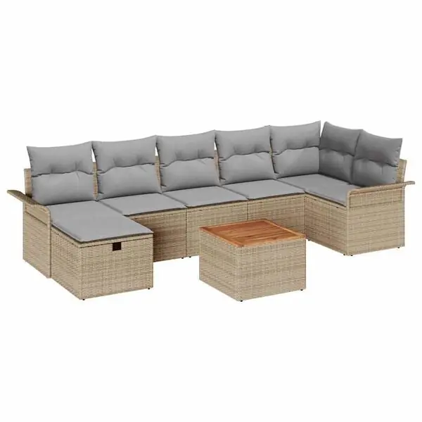 Snabb leverans vidaXL Trädgårdsoffset med kudde med lagring 8 pcs Beige Poly rattan