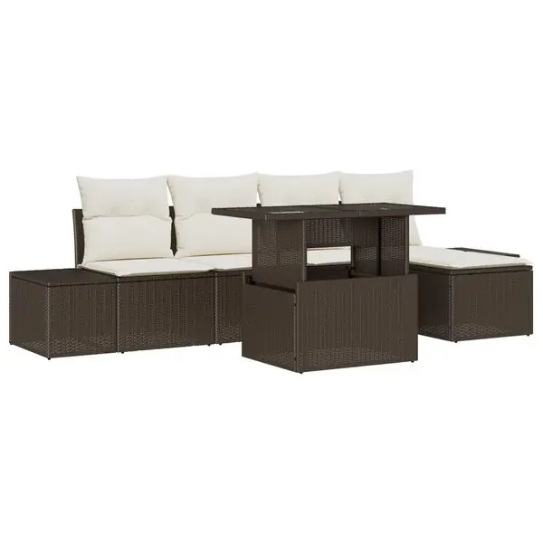 vidaXL Trädgårdsoffset med lagring 6 pcs Brun Poly rattan Trygg betalning