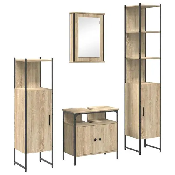 vidaXL Badrumsmöbelset med hylla 4 pcs Sonoma-ek Konstruerat trä Kundfavorit