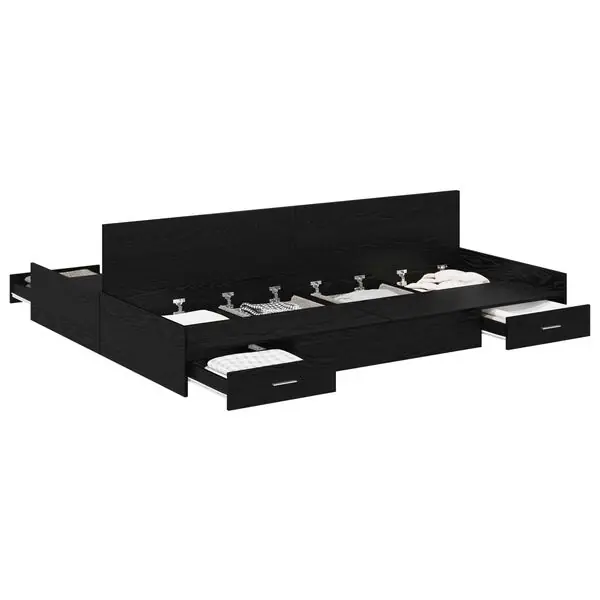 vidaXL Förvaringssängram Svart Ek 135 x 190 cm Konstruerat trä Lågt pris