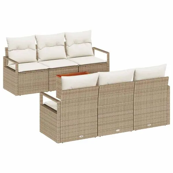 Extra rabatt vidaXL Trädgårdsoffset 7 pcs Beige och gräddfärgad konstrotting