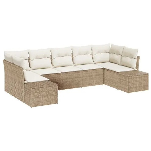Extra rabatt vidaXL Trädgårdsoffset med kudde 7 pcs Beige konstrotting