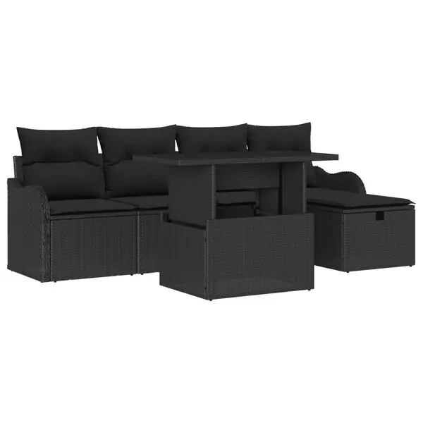 Begränsat antal vidaXL Trädgårdsoffset med kudde med lagring 6 pcs Svart Poly rattan
