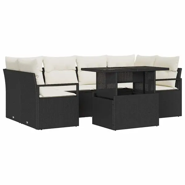 Trygg betalning vidaXL Trädgårdsoffset med lagring 7 pcs Svart Poly rattan