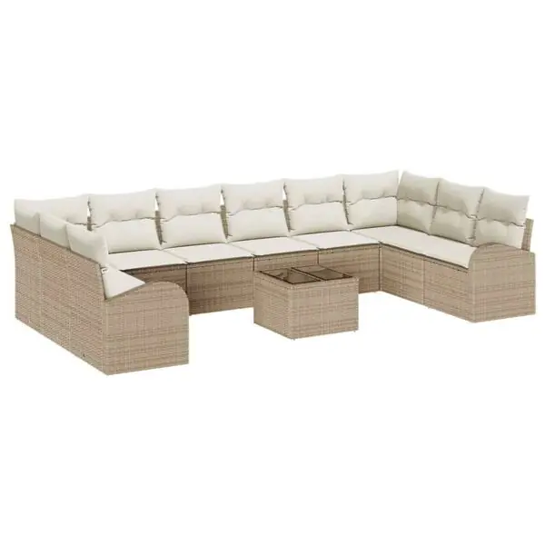 Kampanj vidaXL Trädgårdsoffset 11 pcs Beige och gräddfärgad konstrotting