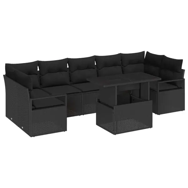 Outlet vidaXL Trädgårdsoffset med lagring 8 pcs Svart Poly rattan