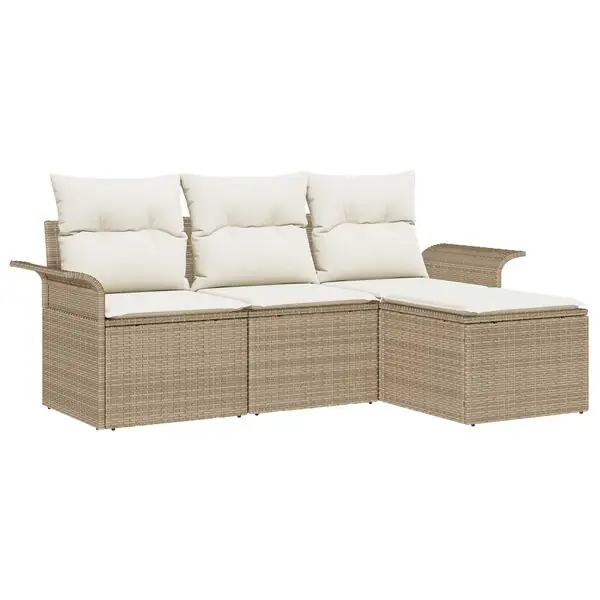 vidaXL Trädgårdsoffset med kudde med lagring 4 pcs Beige Poly rattan Snabb frakt