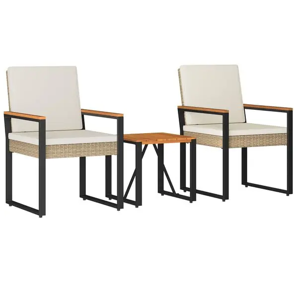 Begränsat antal vidaXL Utemöbelset med kudde 3 pcs Beige och krämvit konstrotting