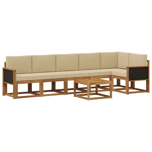 Sänkt pris vidaXL Utomhussoffset med kudde 7 pcs Naturlig och Beige Polyester