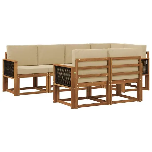 Trygg betalning vidaXL Utomhussoffset med kudde 7 pcs Naturlig och Beige Polyester