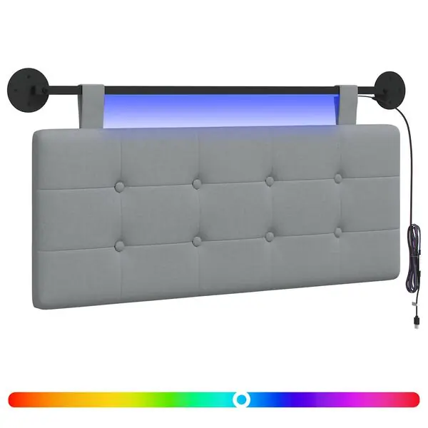 vidaXL Hängande sänggavel Med LED-lampa Ljusgrå Tyg Utförsäljning